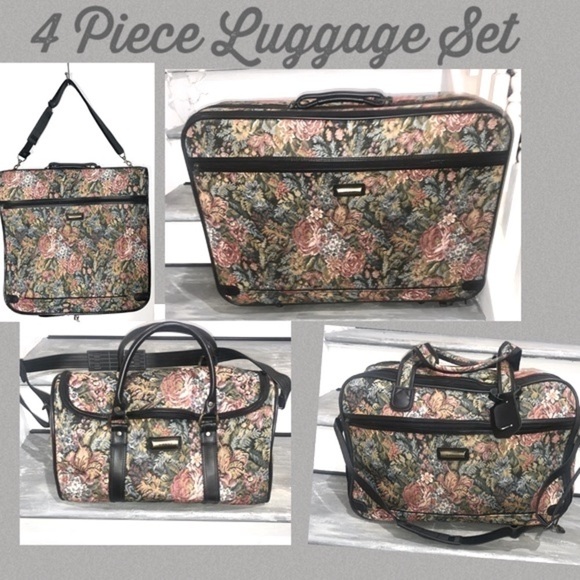 Verdi Vintage 90s Floral Tapestry Luggage matching set of 4 suit case vacation - Picture 1 of 15